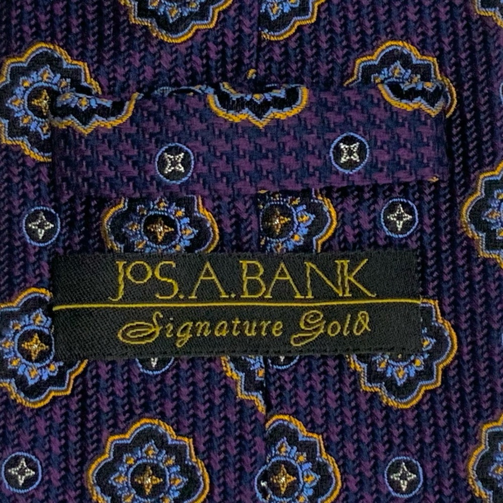 Jos. A. Bank Signature Gold Collection Woven Silk Purple & Gold Medallion Tie - Picture 2 of 4
